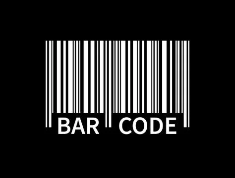 Bar code isolated on black background. White tracking barcode with text. Labe Stock Illustration