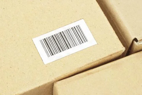 Bar code label on carton box Photos