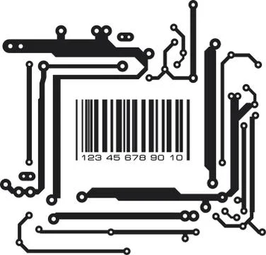 Bar code in PCB-layout style. Vector illustration. Illustrazione stock