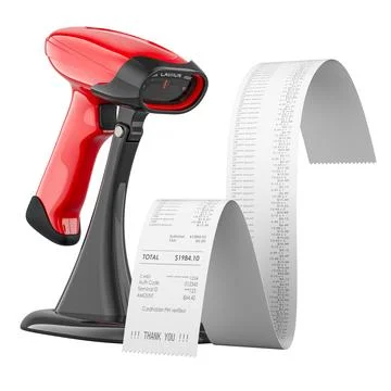 Bar code reader with printed receipt. 3D rendering Stock Illustration