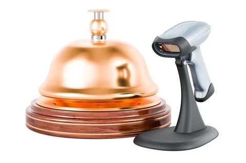 Bar code reader, scanner with reception bell. 3D rendering Stock Illustration