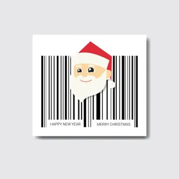 Bar Code With Santa Head On White Background Merry Christmas And Happy New Year Illustrazione stock