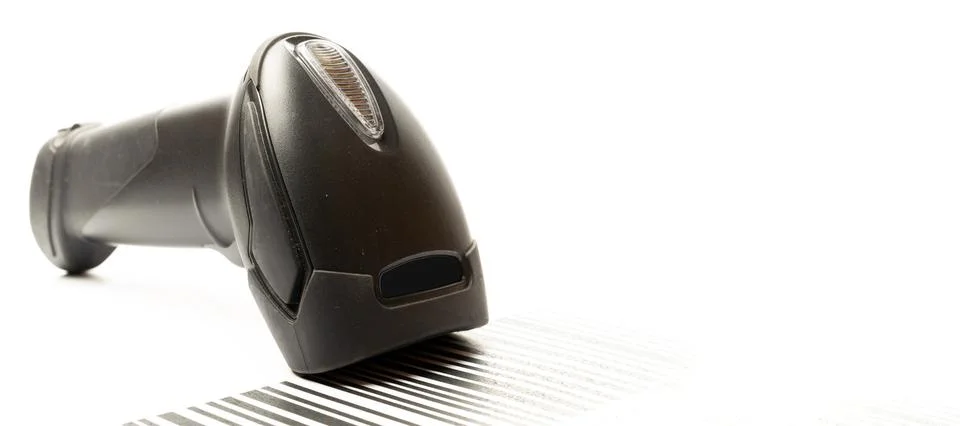 Bar code scanner. Reader laser scanner for warehouse. Retail label barcode sc Stock Photos