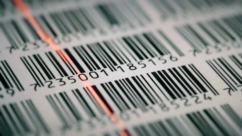 Bar code scanner scans the product code Video stock 74319907