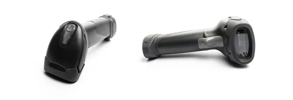 Bar code scanner set. Retail label barcode scan. Reader laser scanner for Stock Photos