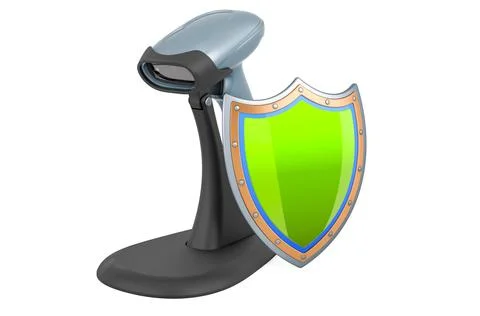 Bar code scanner with shield, 3D rendering Stockillustratie
