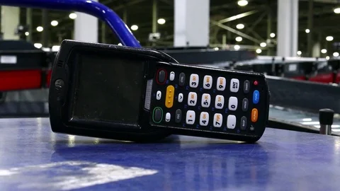 Bar code scanner on the table Stock Footage 75774784