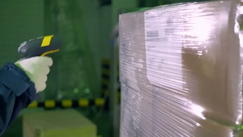 Bar Code Scanner. Worker use bar code scanner for checking goods at a warehouse Stock Footage 80832648