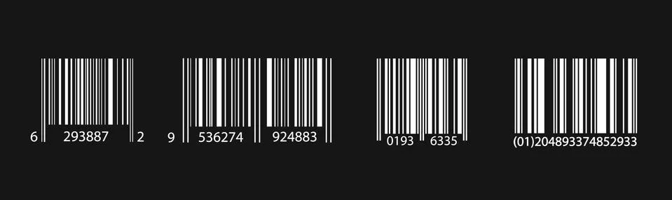 Bar Code Set. Universal Product Scan Code. Isolated on black Stock Illustration