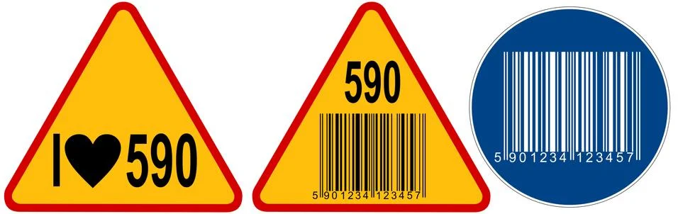Bar code on warning and information road signs and order. Stock Illustration