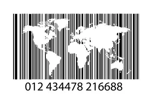 Bar-code on white with world map 스톡 일러스트