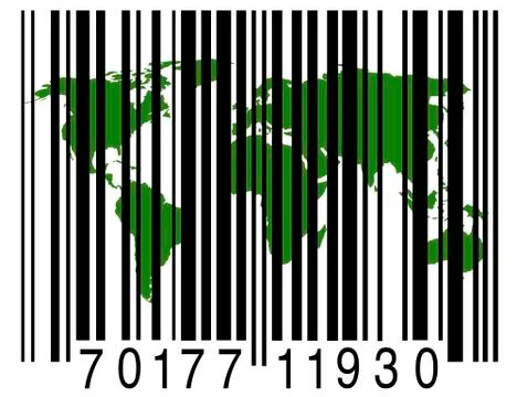Bar code with the world map Stock Illustration