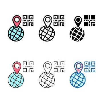 Bar code worldwide location color icon vector isolated set Stock-Illustration