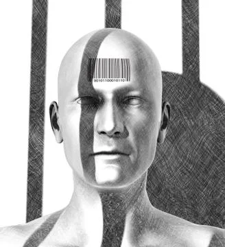 Bar Coded Prisoner Stripped of Humanity Stock Illustration