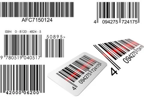 Bar codes in different styles with red laser line Stock-Illustration