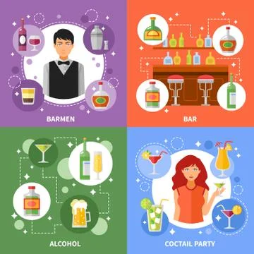 Bar Concept 4 Flat Icons Square Illustrazione stock