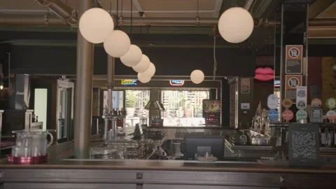 Bar Counter and Taps in Modern Sydney Restaurant Interior, Australia, March 2014 Stock Footage 345663285