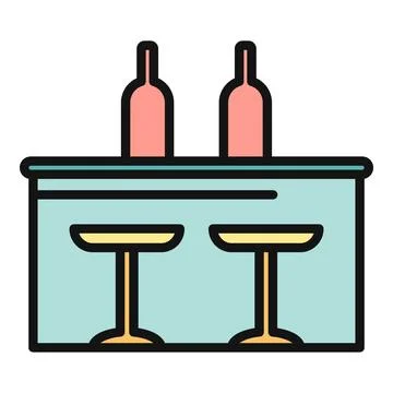 Bar counter with bottles and stools icon Stock Illustration