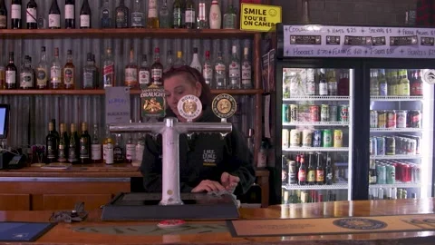 Bar Counter Cleaning And Beer Tap Area In Small Pub Stock Footage 340497909