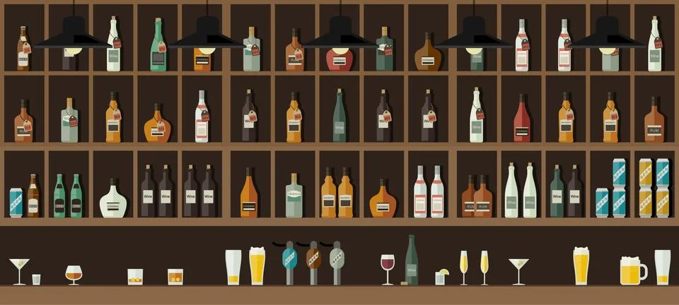 Bar counter with drinks Stock Illustration