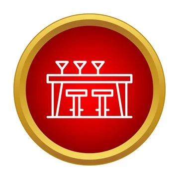 Bar counter icon showing stools and martini glasses Stock Illustration