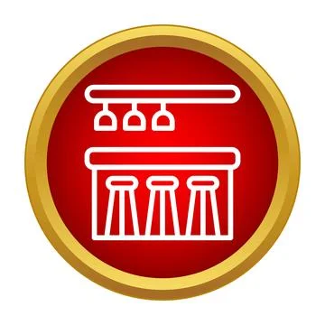 Bar counter icon with stools and hanging glasses Stock Illustration