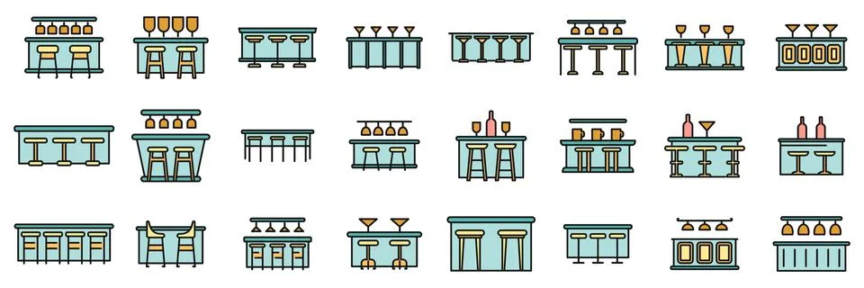 Bar counter icons set vector color line Illustrazione stock