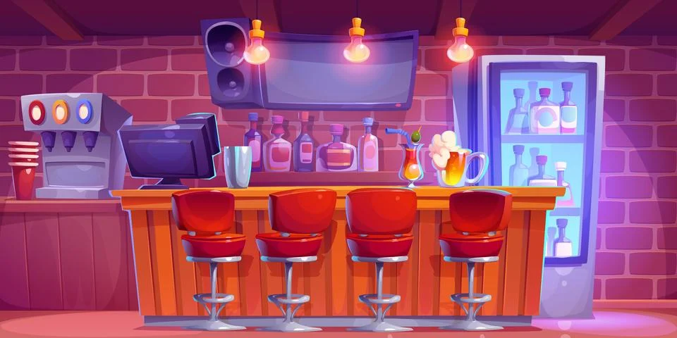 Bar counter interior - cartoon vector illustration Illustrazione stock