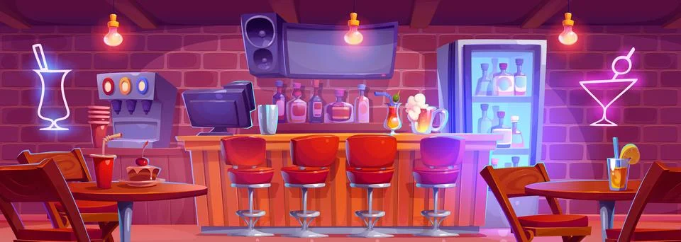 Bar counter interior vector cartoon illustration Illustrazione stock