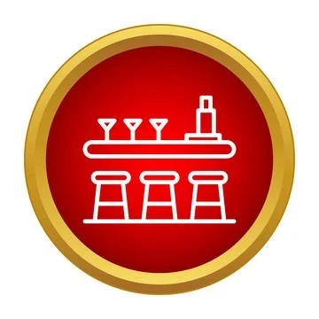 Bar counter with stools and drink glasses icon Stock Illustration