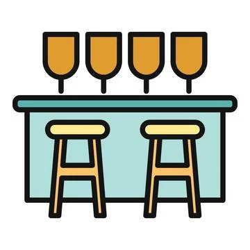 Bar counter with stools and drink glasses Stock Illustration