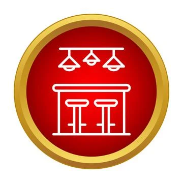 Bar counter with stools and hanging lights icon Stock Illustration
