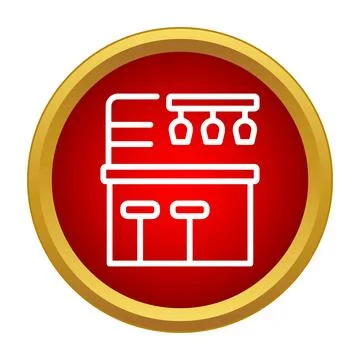 Bar counter with stools and hanging glasses icon Stock Illustration