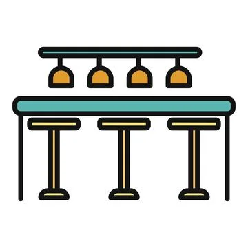 Bar counter with stools and hanging lamps Stock Illustration