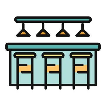 Bar counter with stools and lighting icon Stock Illustration