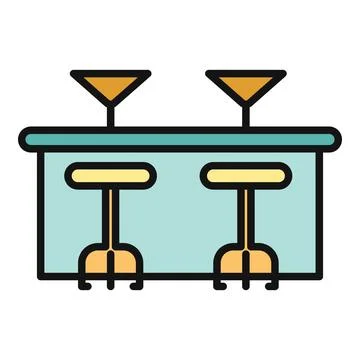 Bar counter with stools and martini glasses Stock Illustration