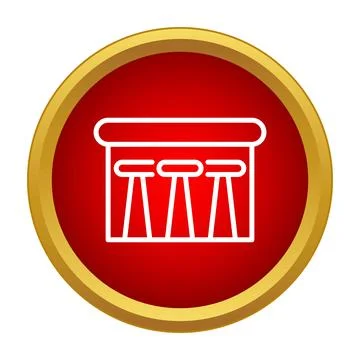 Bar counter with stools inside a red circle icon Illustrazione stock