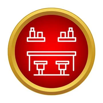 Bar counter with stools inside a red circle icon Illustrazione stock