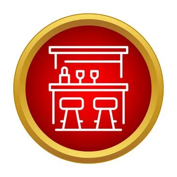 Bar counter with stools inside a red circle icon Illustrazione stock