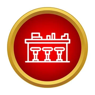 Bar counter with stools inside red circle icon design Illustrazione stock