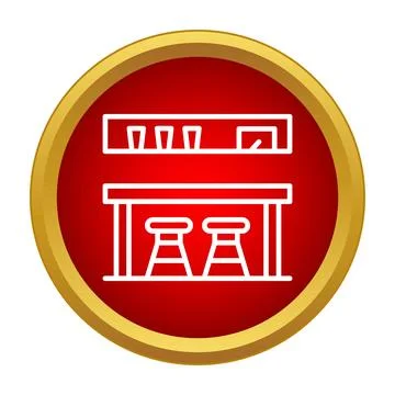 Bar counter with stools inside a red circle icon Stock Illustration