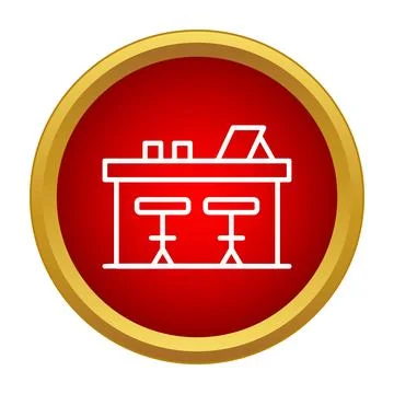 Bar counter with stools inside red circle icon design Stock Illustration