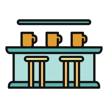Bar counter with stools serving drinks icon Stock Illustration