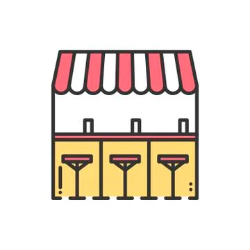 Bar counter with stools thin line icon. Street food retail. Mobile coffee hou Stock Illustration