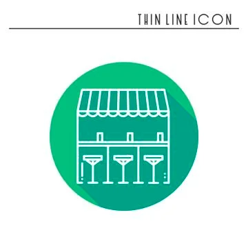 Bar counter with stools thin line icon. Street food retail. Mobile coffee hou Stock Illustration