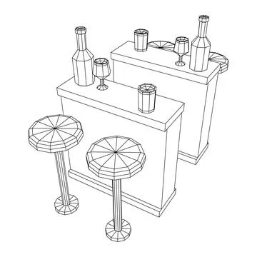 Bar counter with stools. Wireframe illustration. Stock Illustration