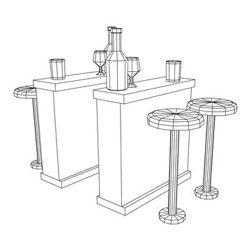 Bar counter with stools. Wireframe illustration. 스톡 일러스트