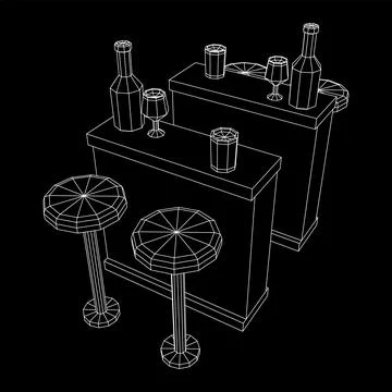 Bar counter with stools. Wireframe illustration. Stock Illustration