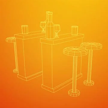 Bar counter with stools. Wireframe illustration. Ilustración de archivo