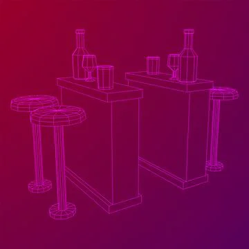 Bar counter with stools. Wireframe illustration. Stock Illustration